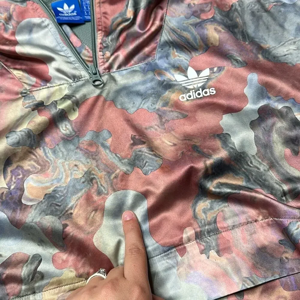 ADIDAS Originals Pastel Camo Watercolor Satin Hoodie Multicolor Pullover